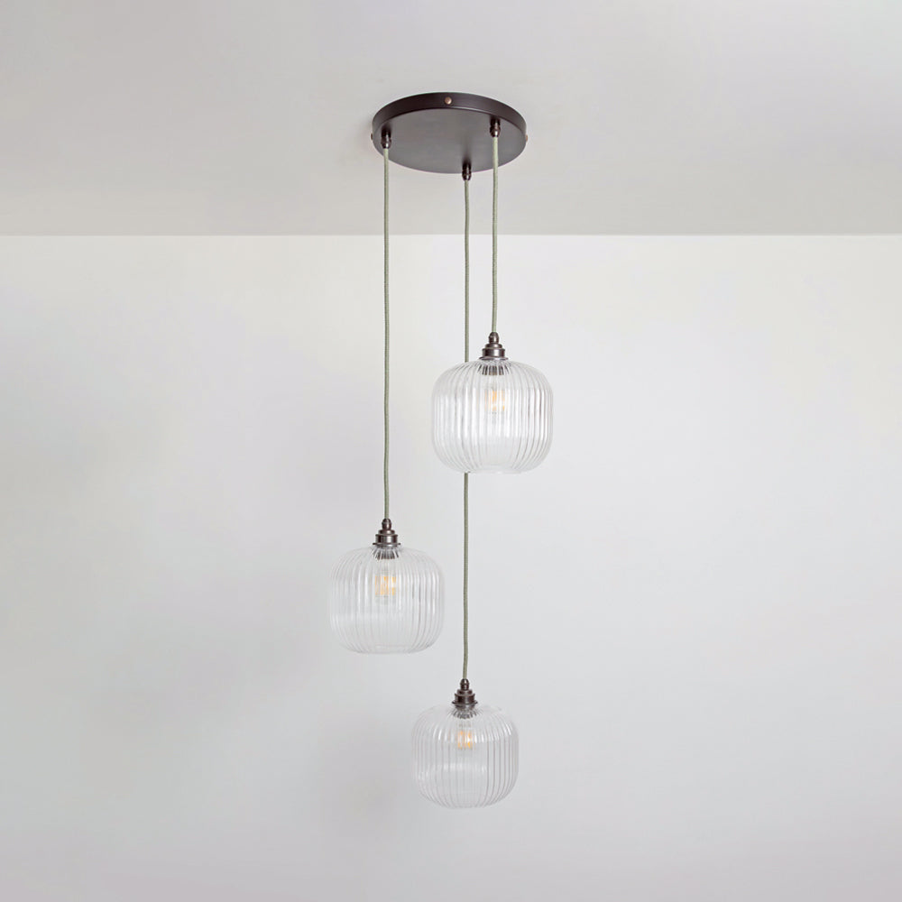 Small Clear Reeded Triple Drop Pendant