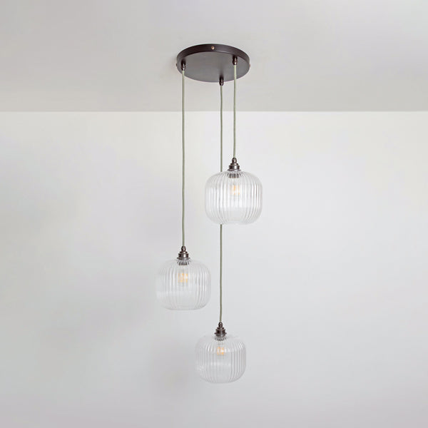 Small Clear Reeded Triple Drop Pendant