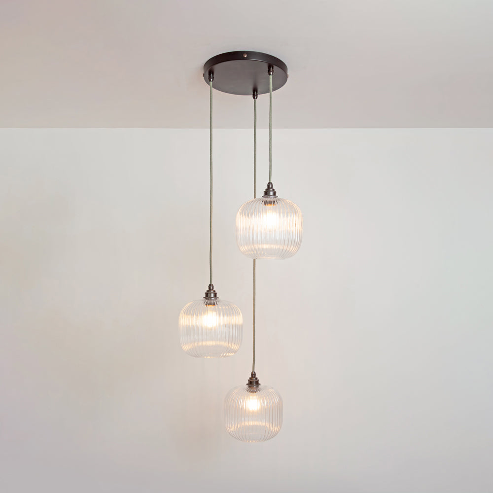 Small Clear Reeded Triple Drop Pendant