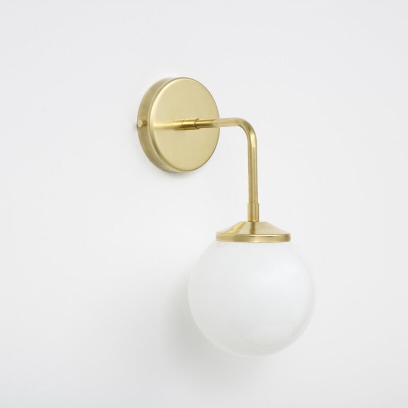 "Bold as Brass" Wall Light - Opal Glass Shade (Outlet)