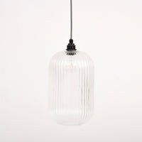 Long Clear Reeded Glass Cylinder Pendant Light