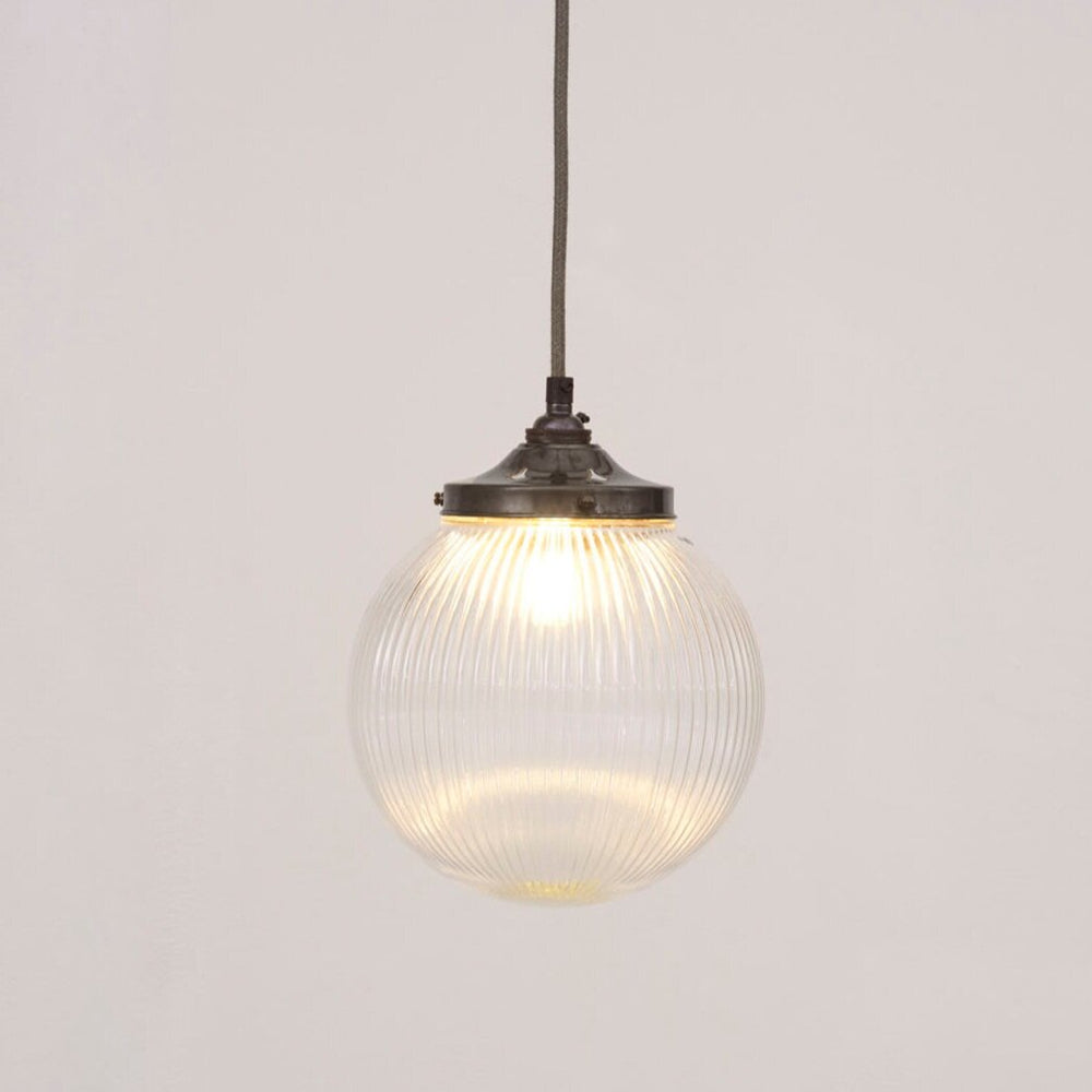 Clear Reeded Glass Globe Pendant Light