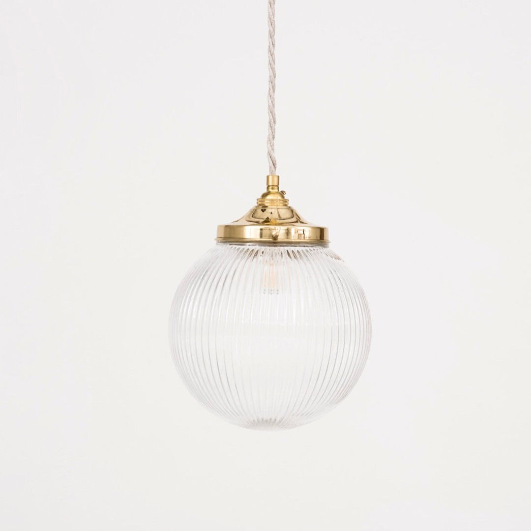 Clear Reeded Glass Globe Pendant Light