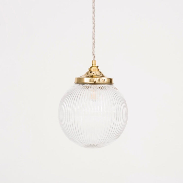 Clear Reeded Glass Globe Pendant Light