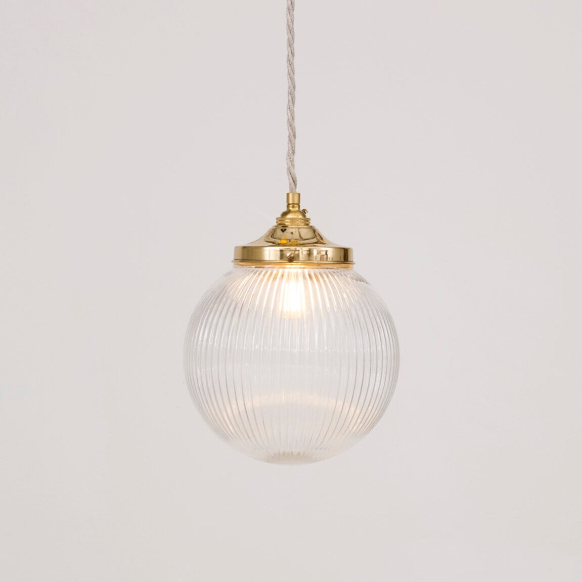 Clear Reeded Glass Globe Pendant Light