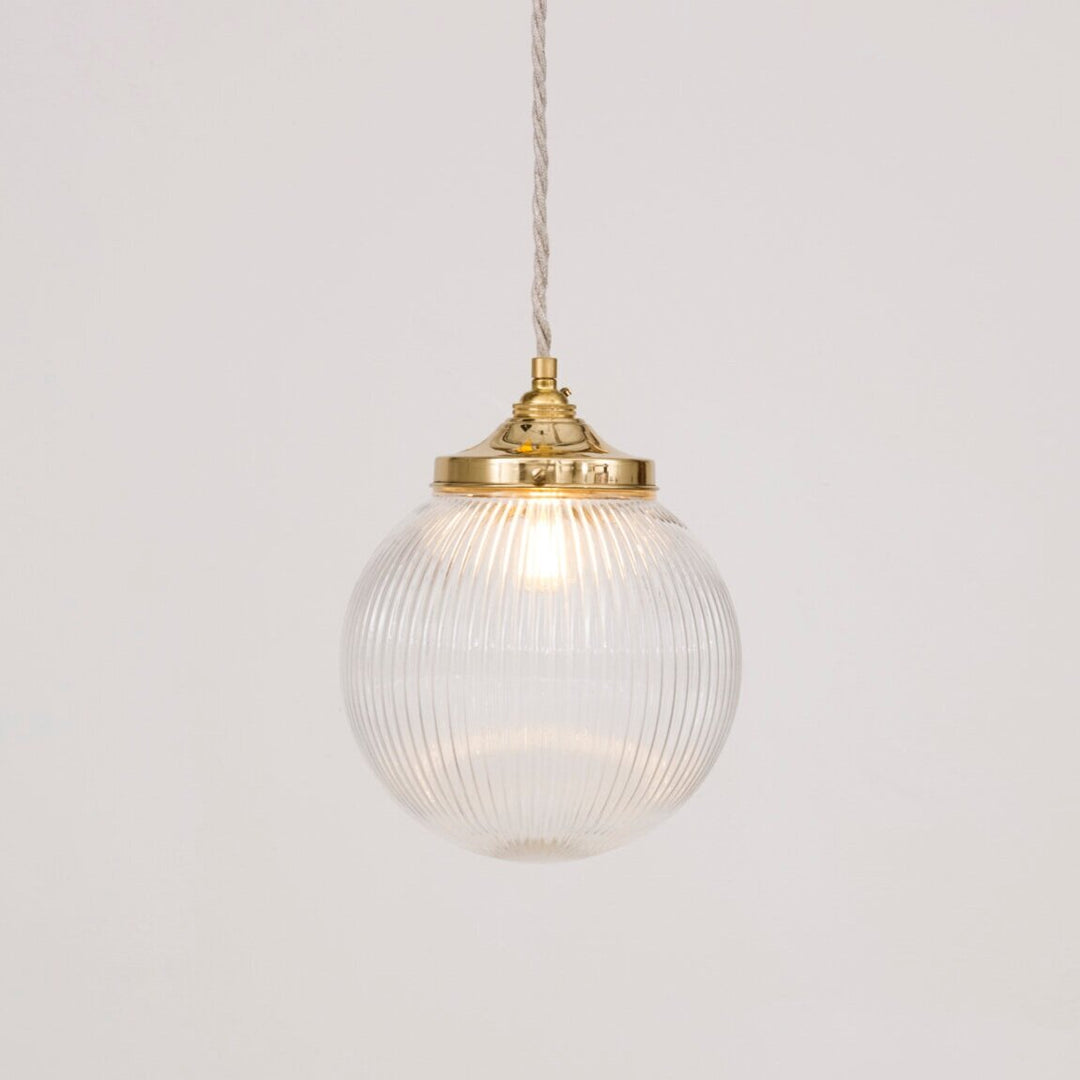 Clear Reeded Glass Globe Pendant Light