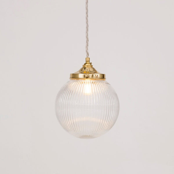 Clear Reeded Glass Globe Pendant Light