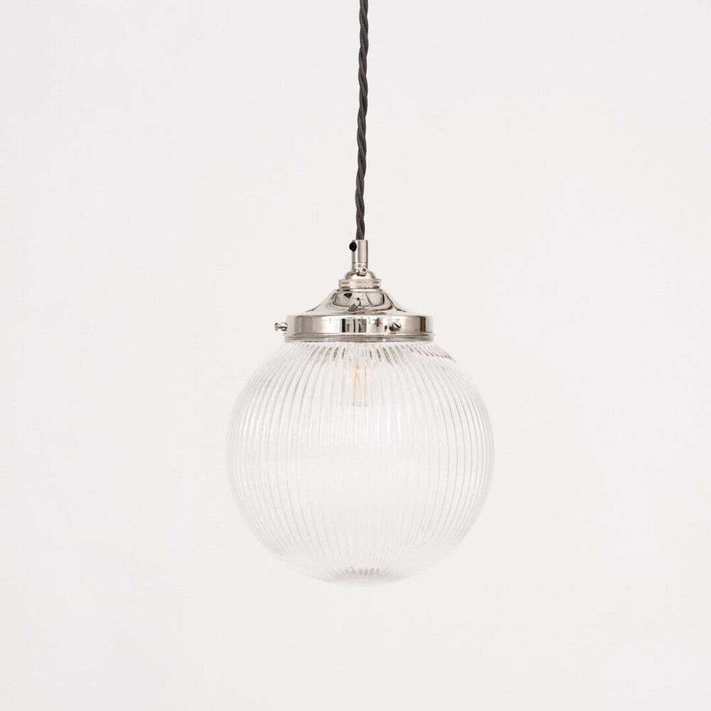 Clear Reeded Glass Globe Pendant Light