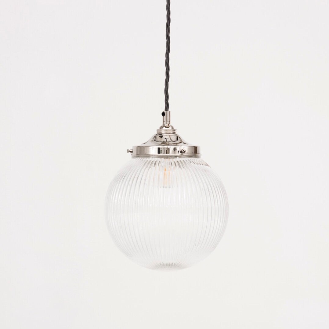 Clear Reeded Glass Globe Pendant Light