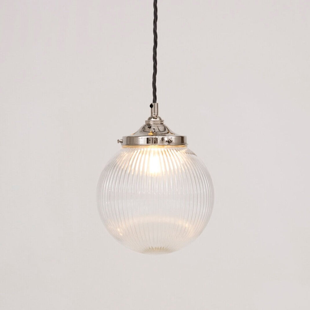 Clear Reeded Glass Globe Pendant Light