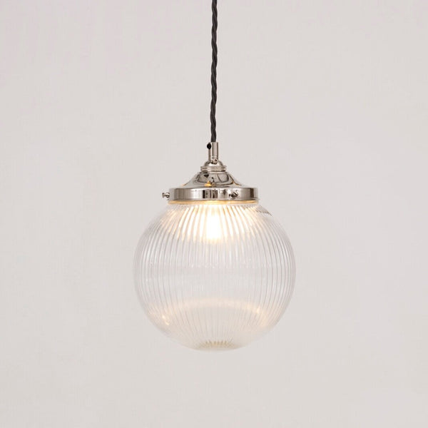 Clear Reeded Glass Globe Pendant Light