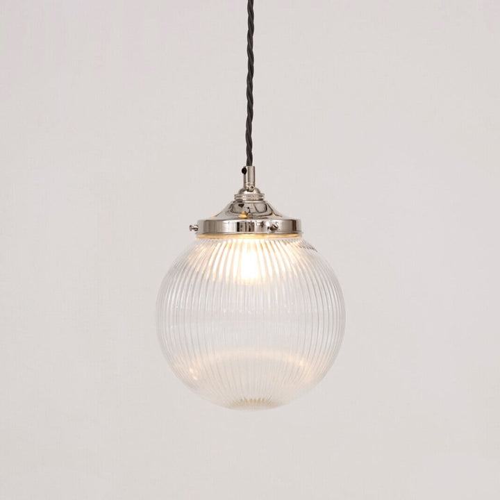 Clear Reeded Glass Globe Pendant Light