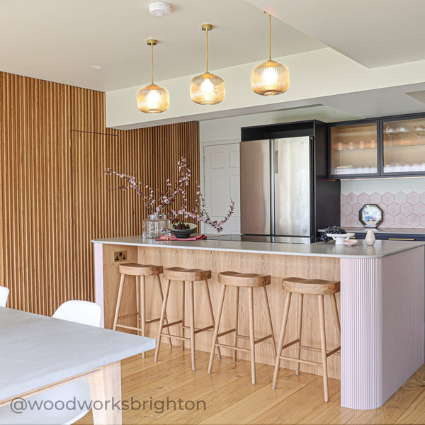 Amber Reeded Glass Stemmed Pendant Light