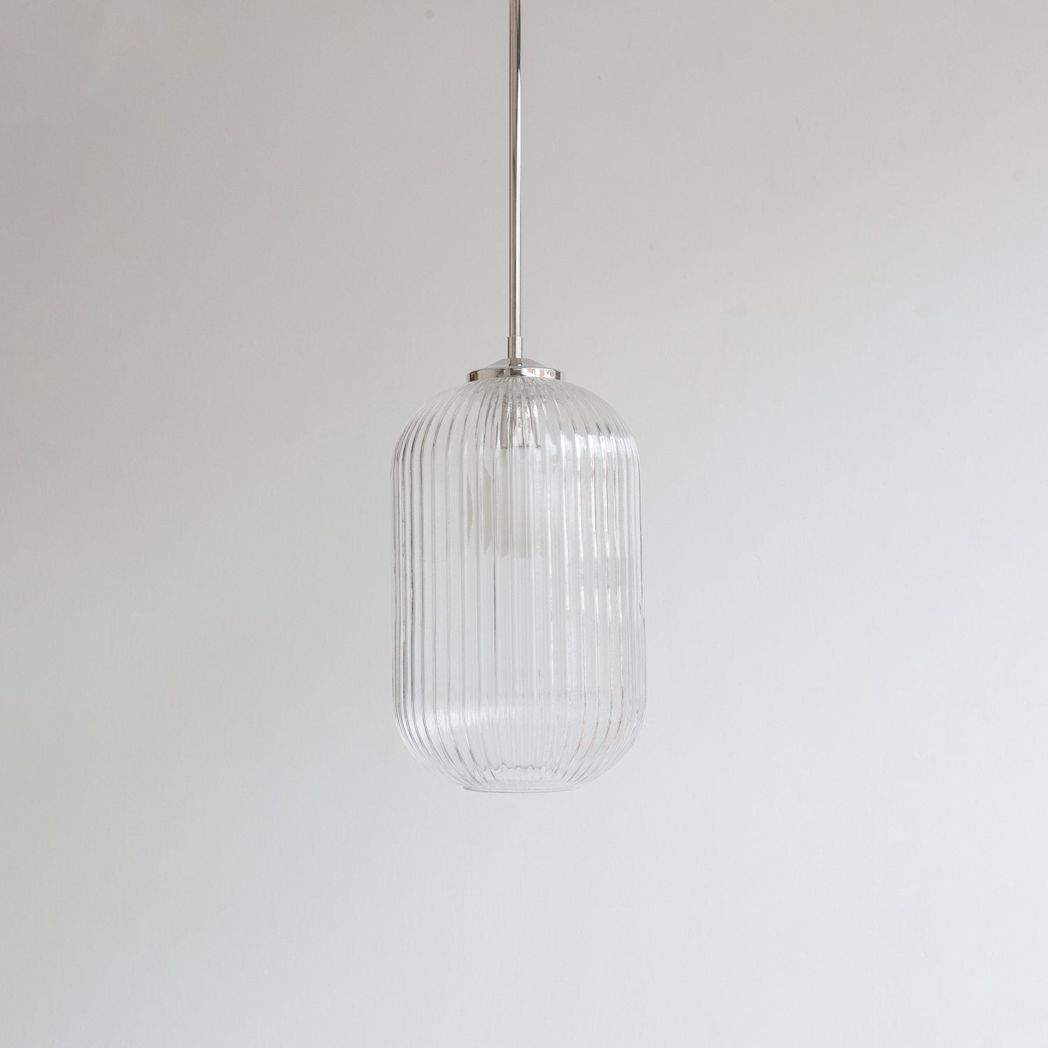 Long Clear Reeded Glass Stemmed Pendant Light