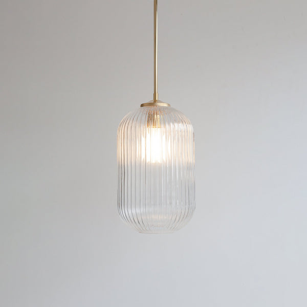Long Clear Reeded Glass Stemmed Pendant Light