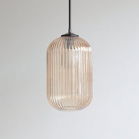 Long Amber Reeded Glass Stemmed Pendant Light