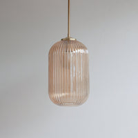 Long Amber Reeded Glass Stemmed Pendant Light