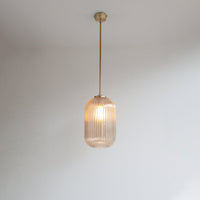Long Amber Reeded Glass Stemmed Pendant Light