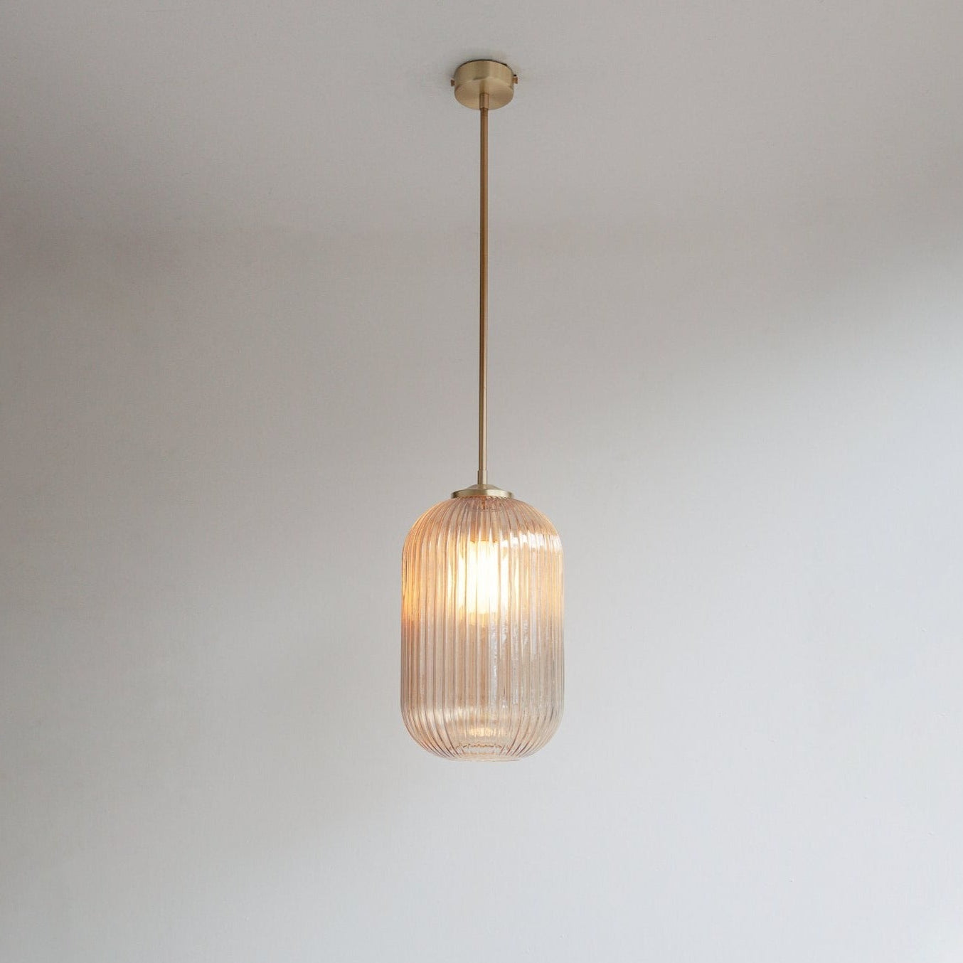 Long Amber Reeded Glass Stemmed Pendant Light