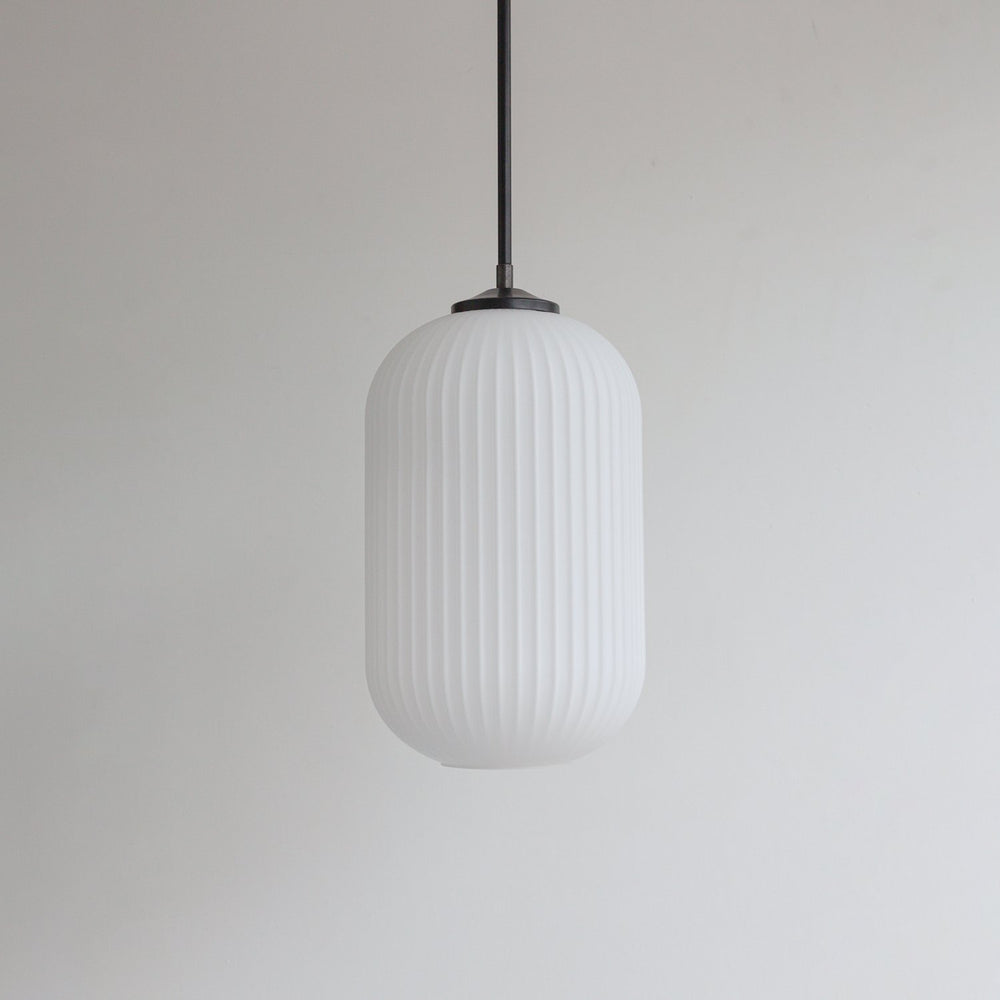 Long Opal Reeded Glass Stemmed Pendant Light