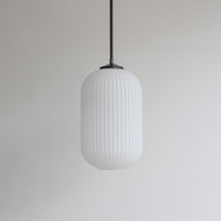 Long Opal Reeded Glass Stemmed Pendant Light