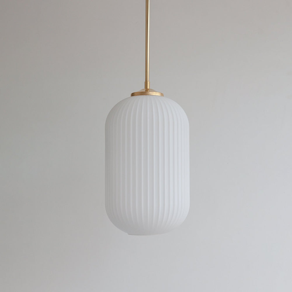 Long Opal Reeded Glass Stemmed Pendant Light
