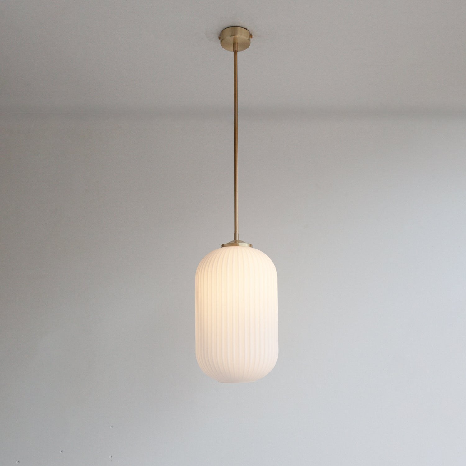 Long Opal Reeded Glass Stemmed Pendant Light