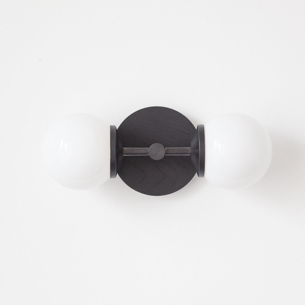 Small Opal Glass Double Arm Wall Light - Hardwood