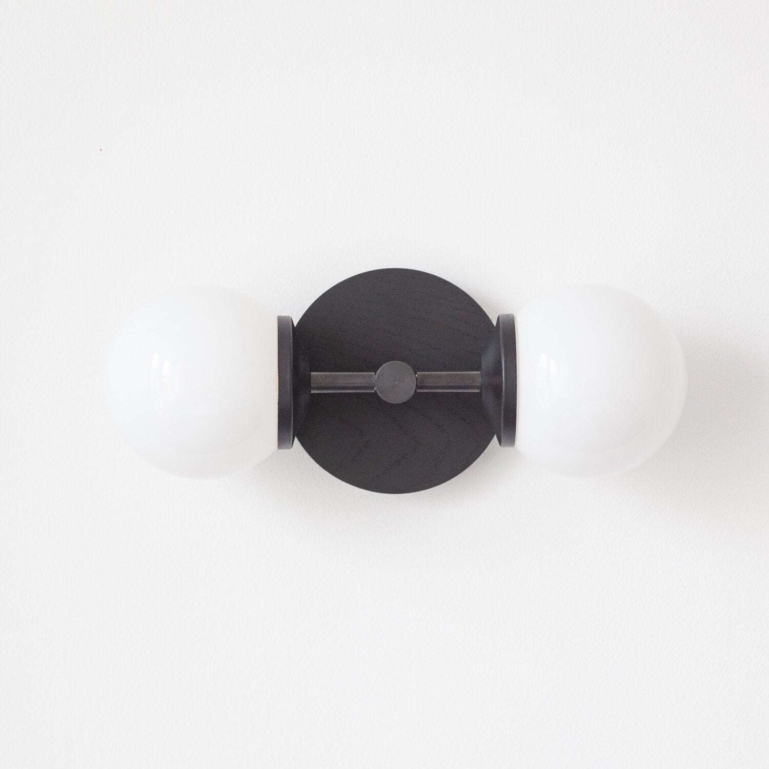 Small Opal Glass Double Arm Wall Light - Hardwood