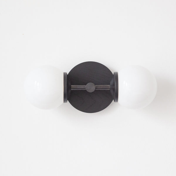 Small Opal Glass Double Arm Wall Light - Hardwood