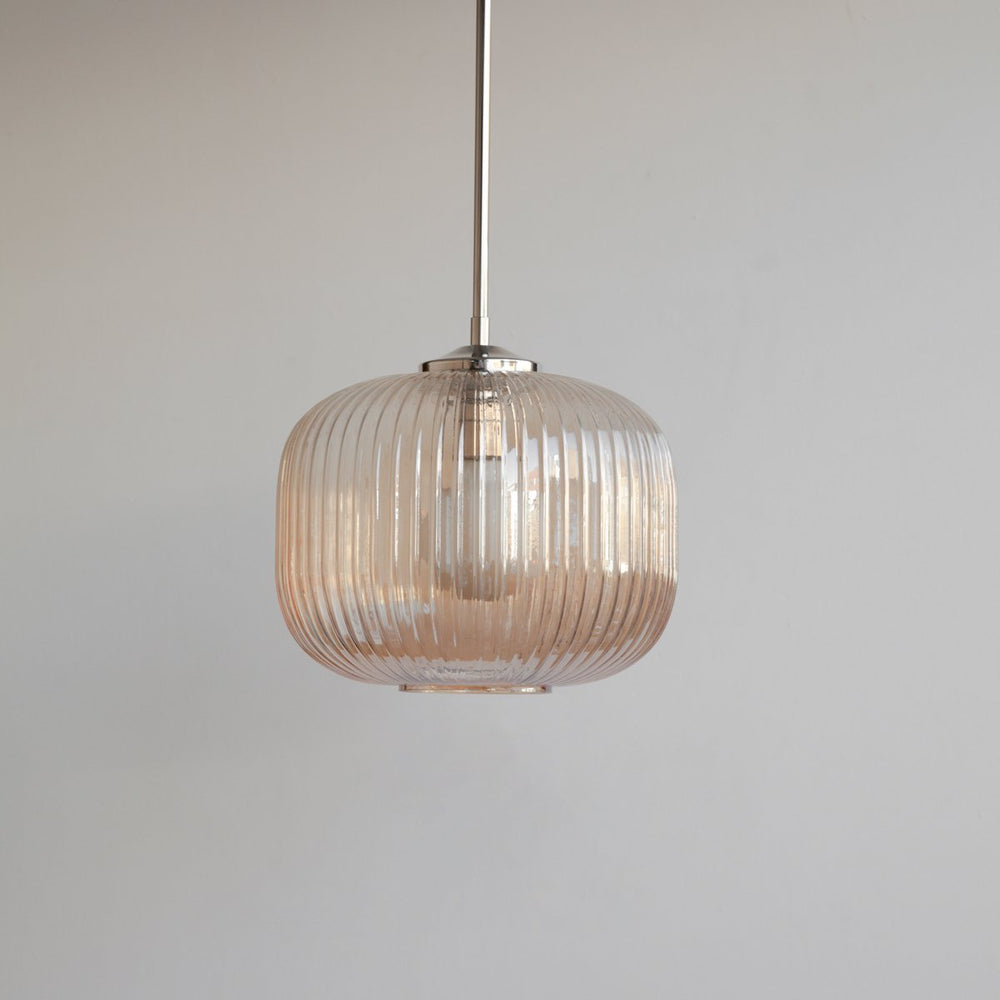 Amber Reeded Glass Stemmed Pendant Light